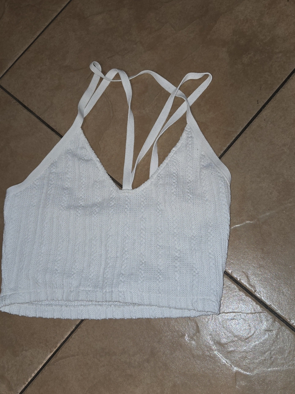 Zara White Knit Strappy Crop Camisole